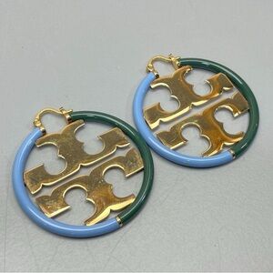 Tory Burch Gold and Multicolor Logo Earrings